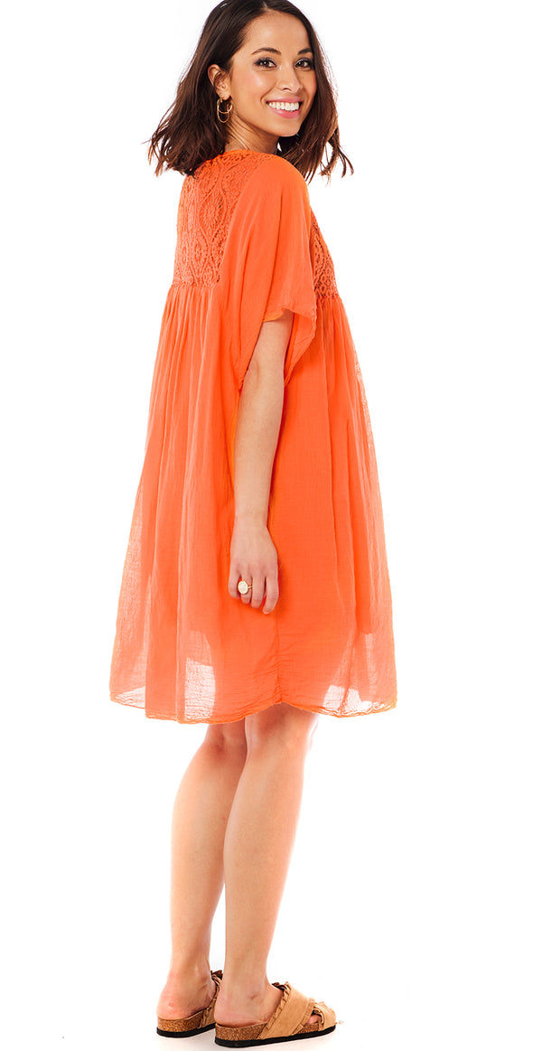 Orange kjole med blonder Likelondon
