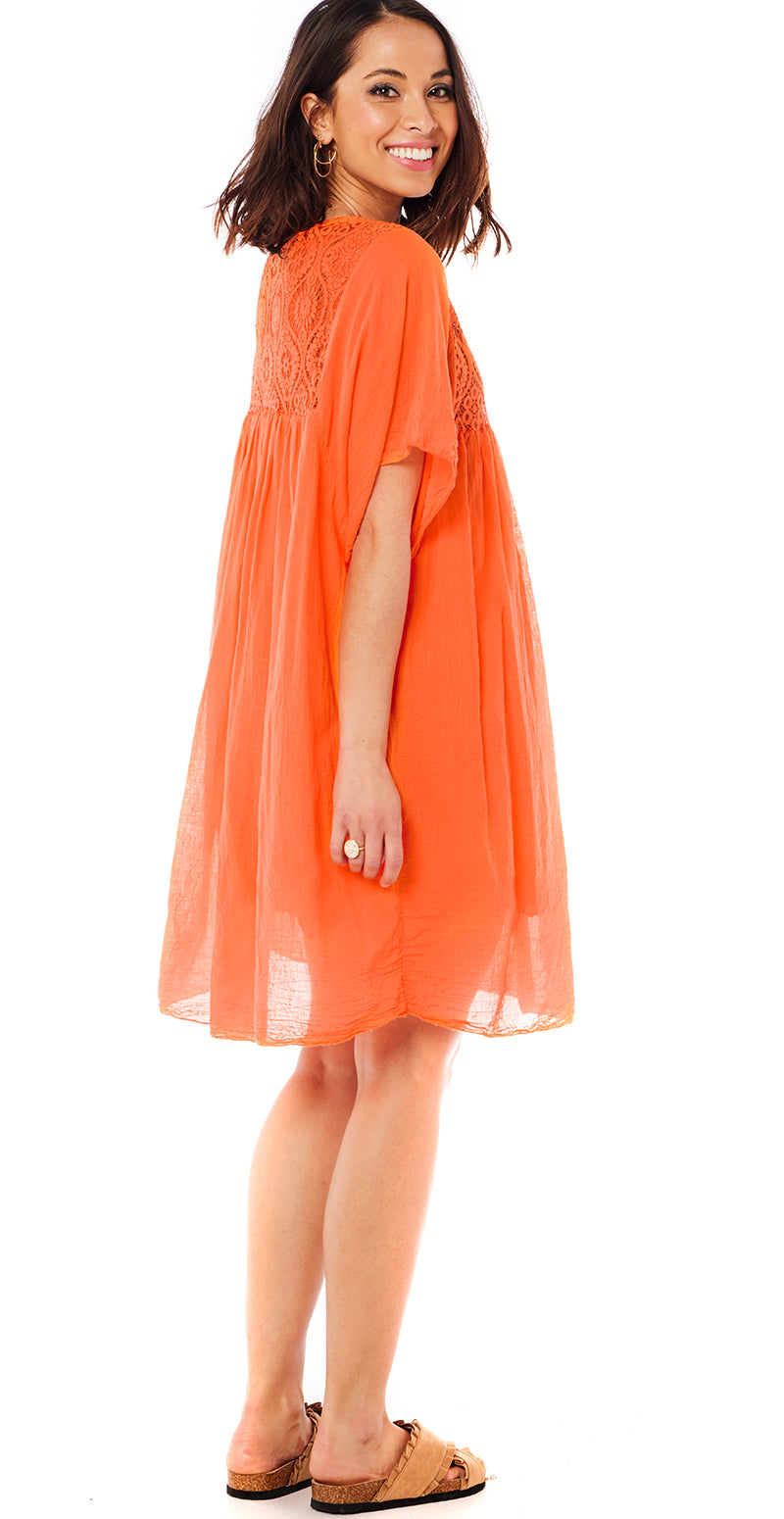 Orange kjole med blonder Likelondon