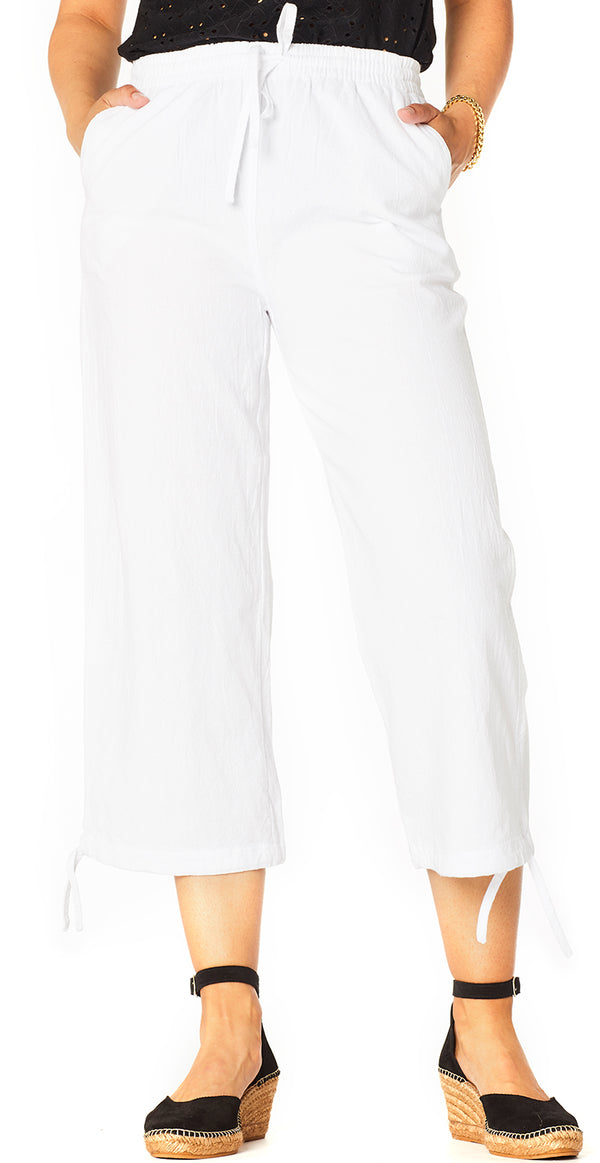 Sally capri bukser med bindebånd og snøre hvid