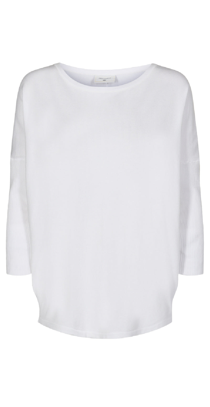 Strikbluse med 3/4 ærme off white