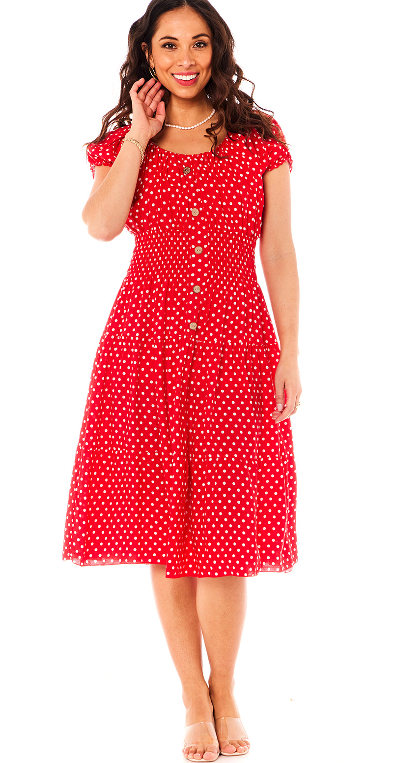 Abby kjole med smock og prikker rød Likelondon