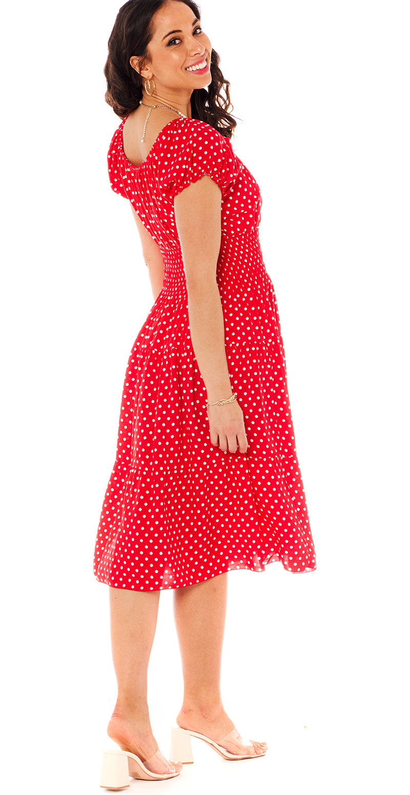 Abby kjole med smock og prikker rød Likelondon