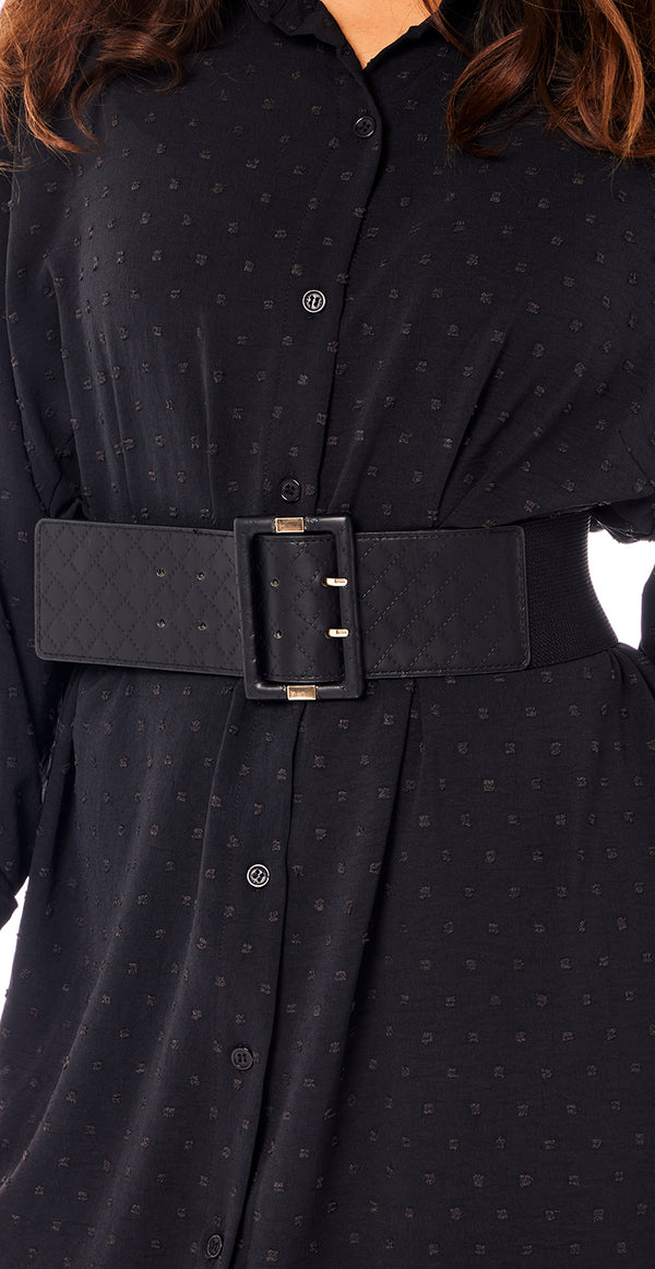 Læderbælte med elastik og firkantet spænde sort Likelondon