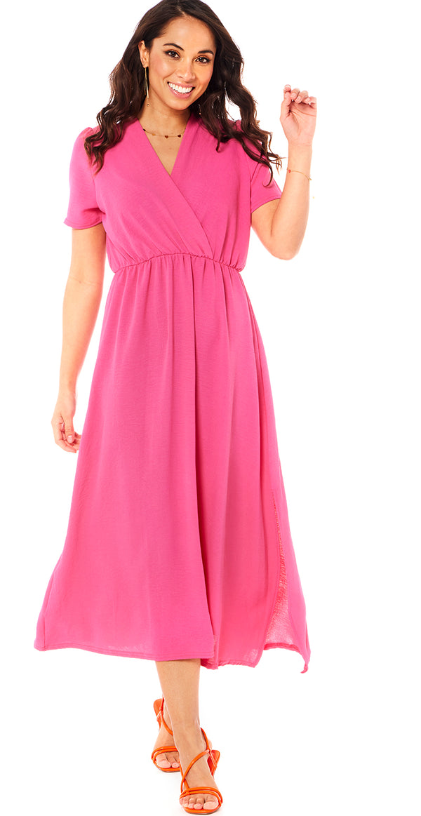 Kjole med v-hals pink Likelondon