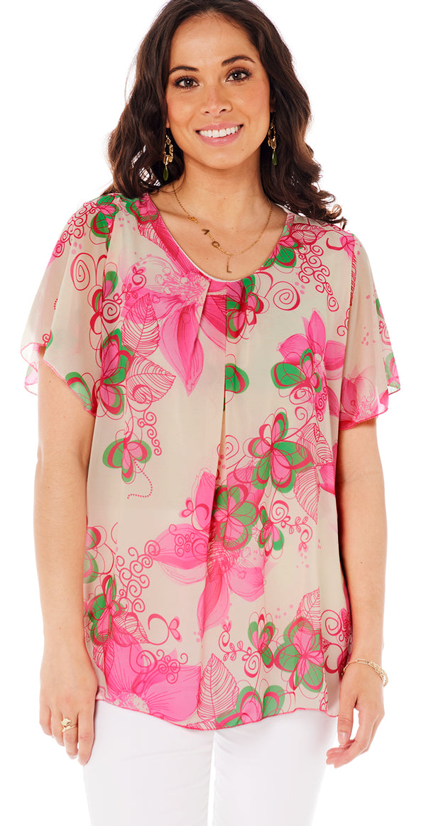 Bluse med blomster pink Likelondon