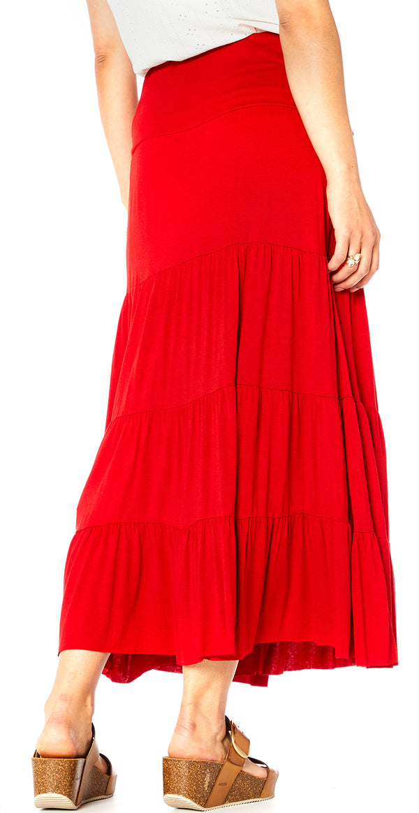 Lang nederdel med peplum rød Likelondon