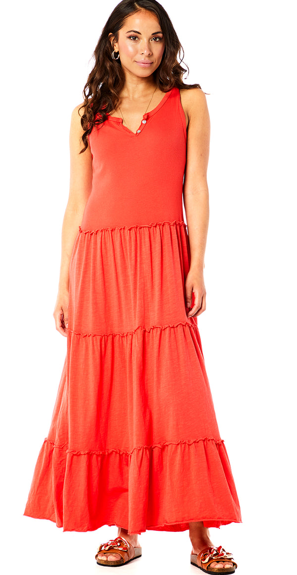 Lang kjole med peplum og stræk i toppen rød Likelondon