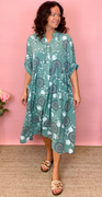 Ester kjole med print seaweed grøn Likelondon