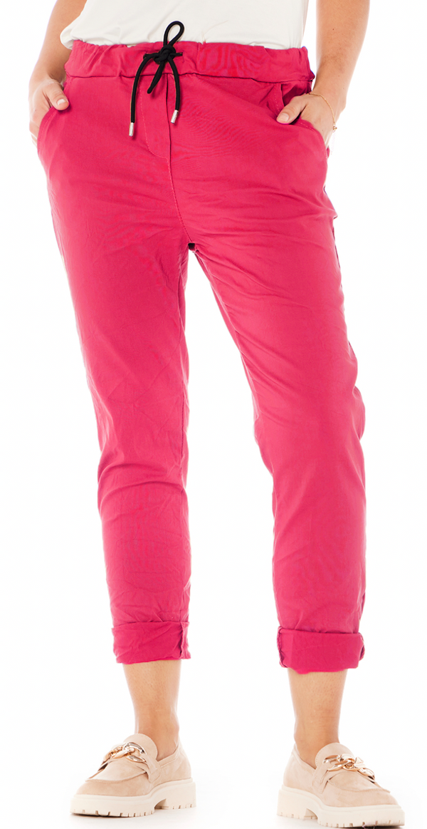 Nora ensfarvet buks med elastik pink Likelondon