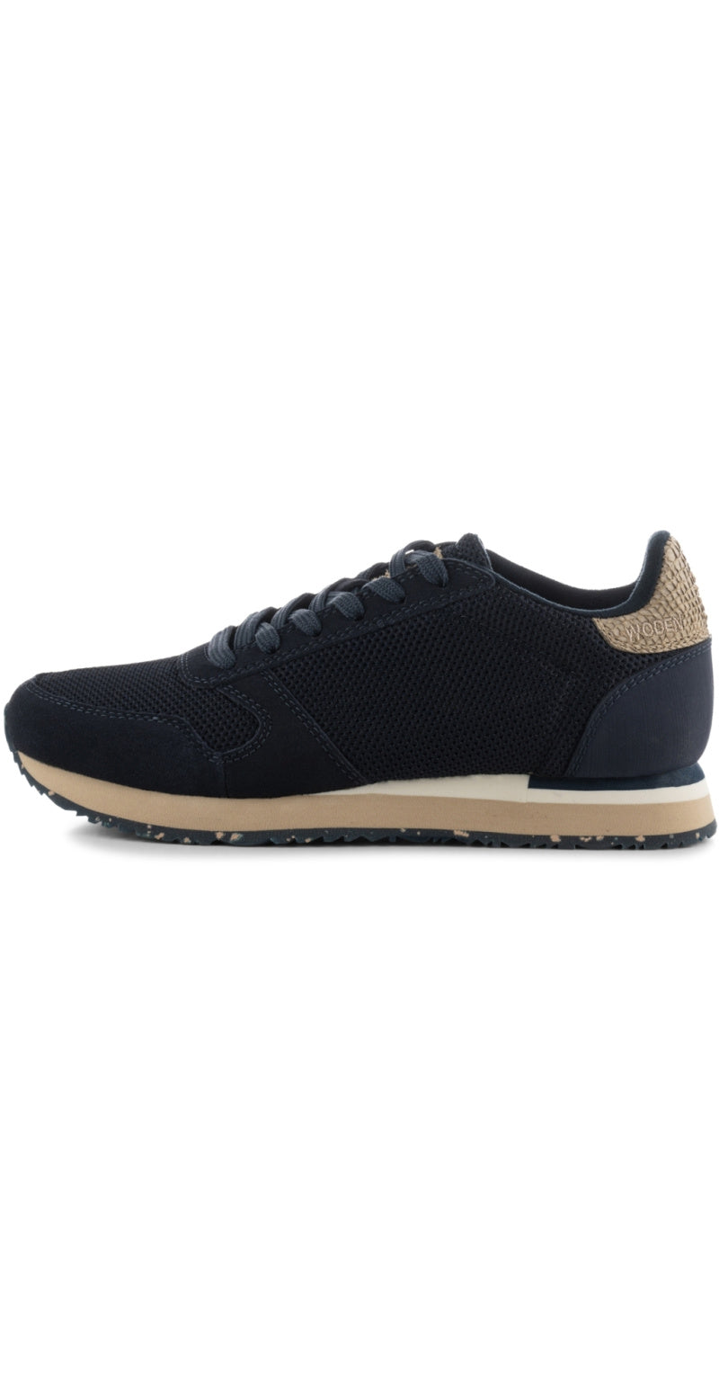 Sneakers med tekstil og læder dark navy