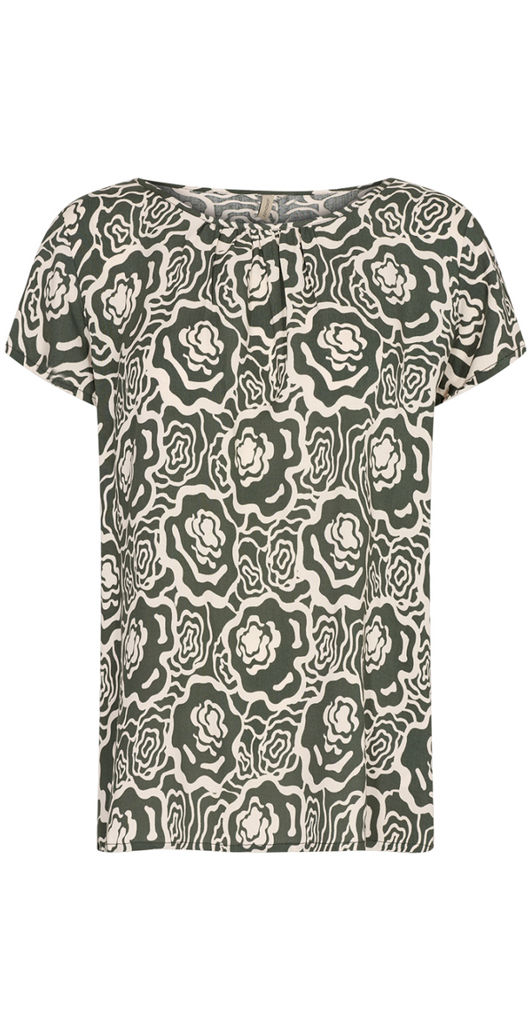 T-shirt med blomsterprint grøn Likelondon