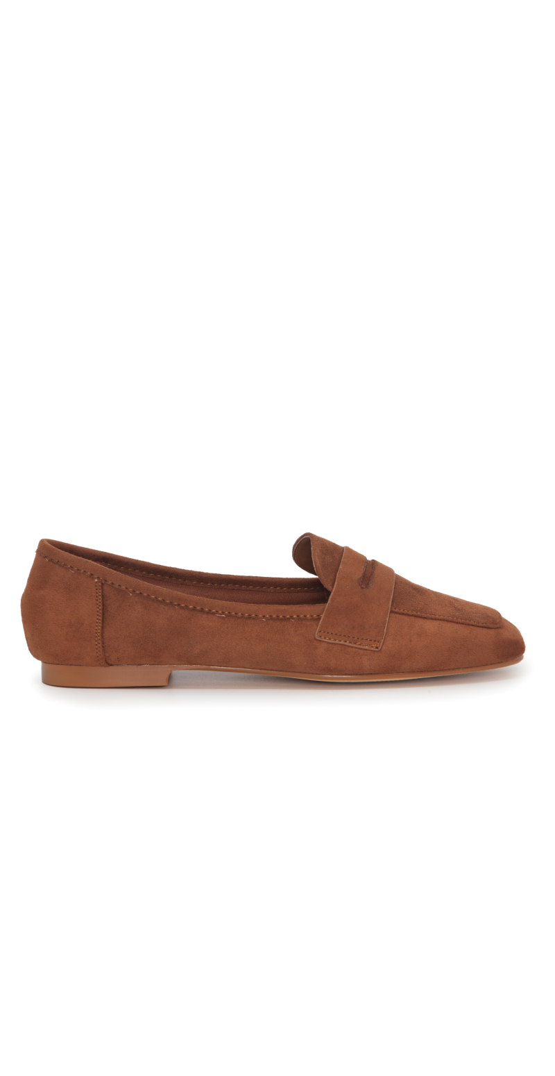 Ballerina loafers i ruskind cognac