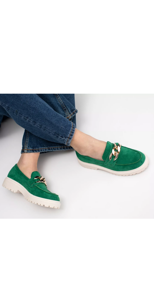 Loafers med kæde i grøn