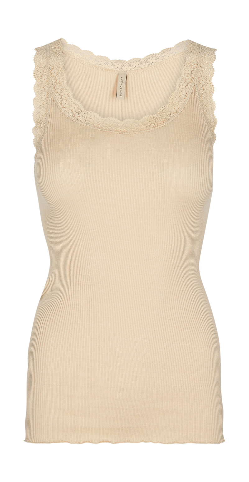 Top med blondekant beige