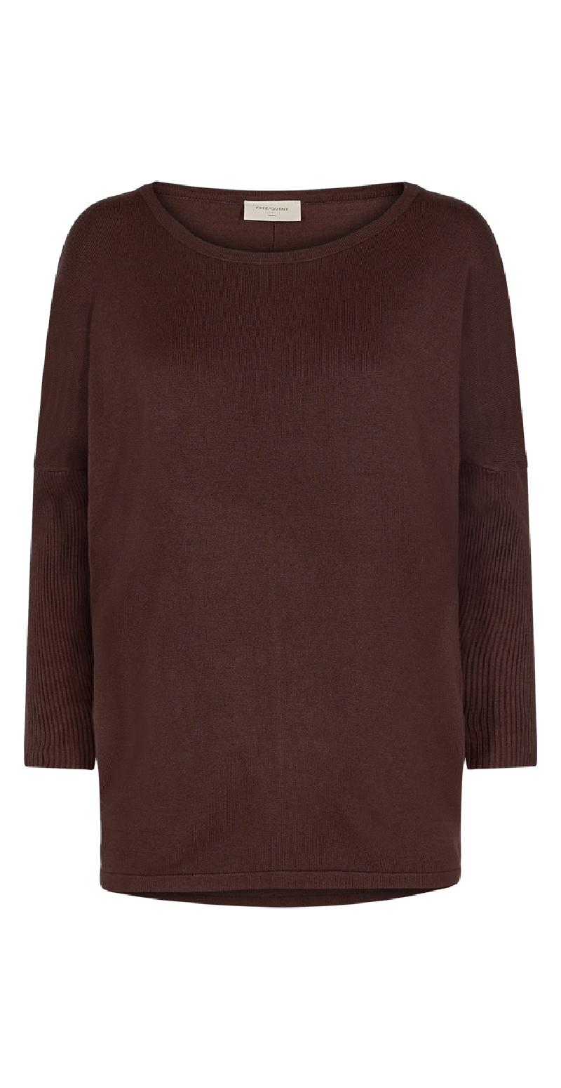 Strikbluse med 3/4 ærme coffee bean