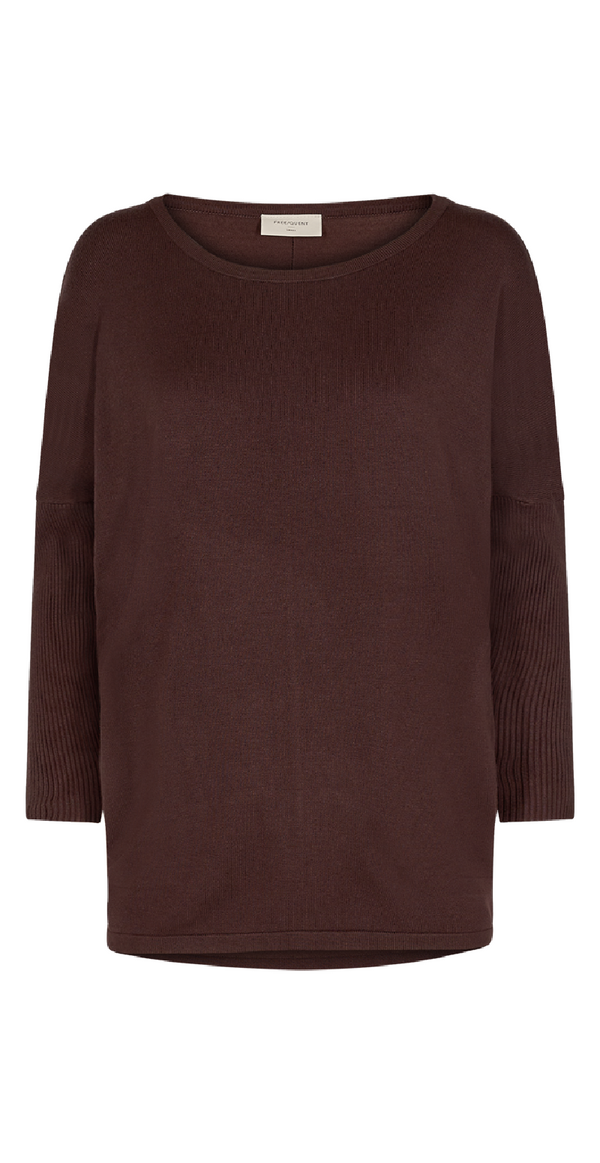 Strikbluse med 3/4 ærme coffee bean