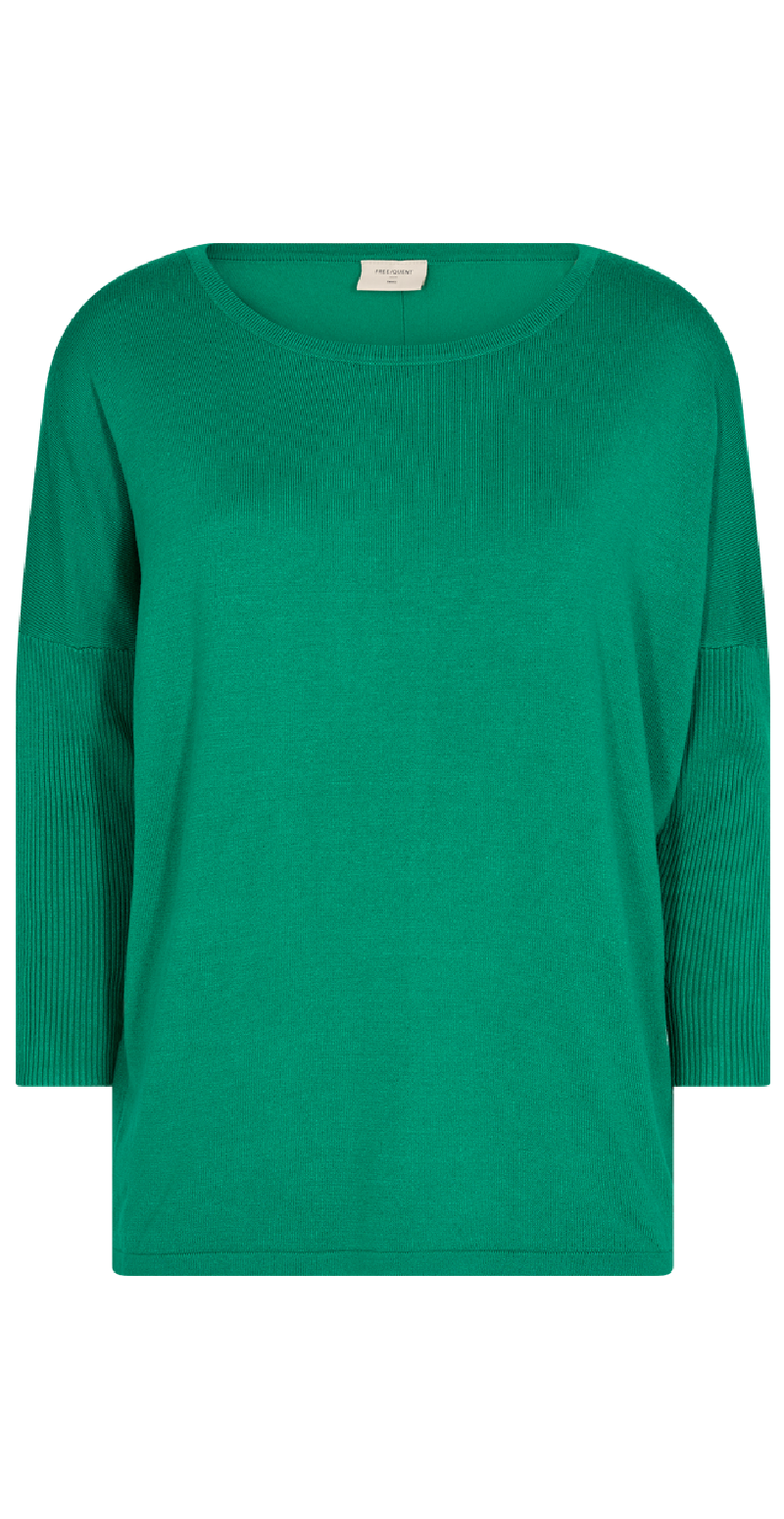 Strikbluse med 3/4 ærme pepper green