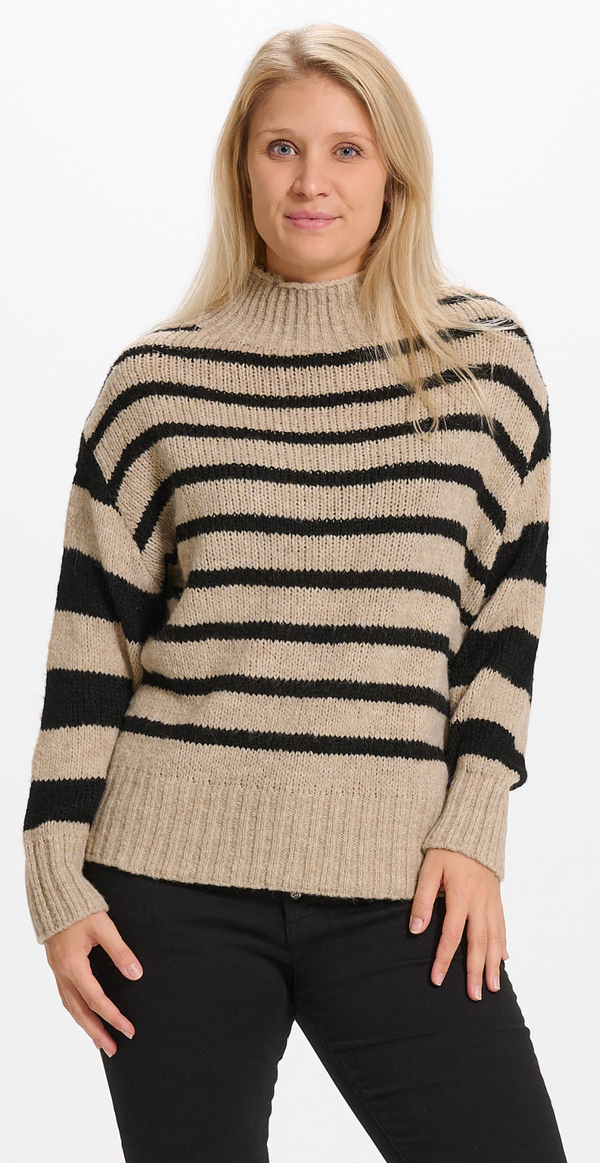 Strik med striber beige