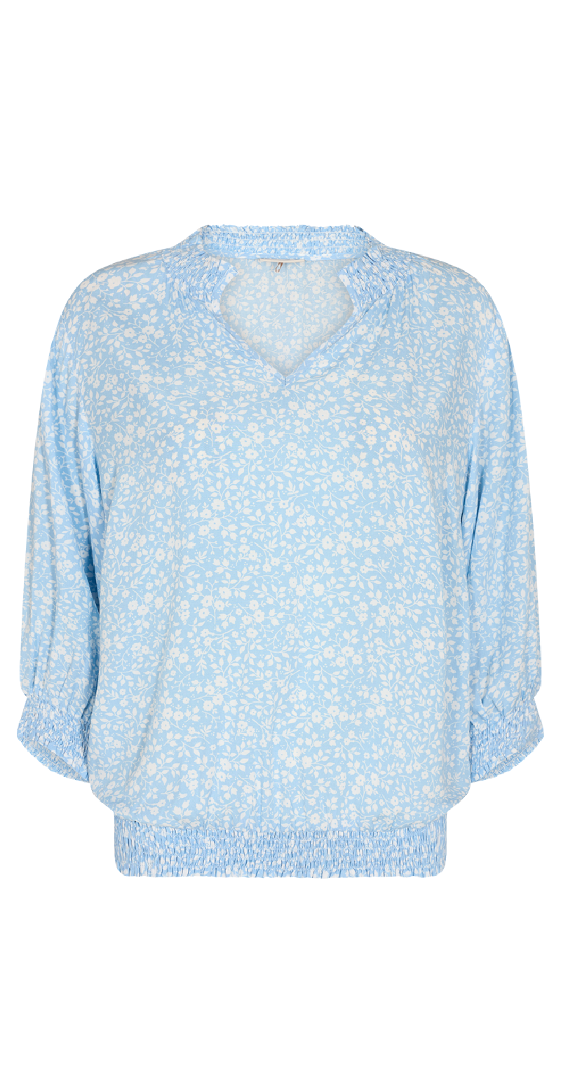 Adney bluse med blomsterprint chambray blue w. offwhite