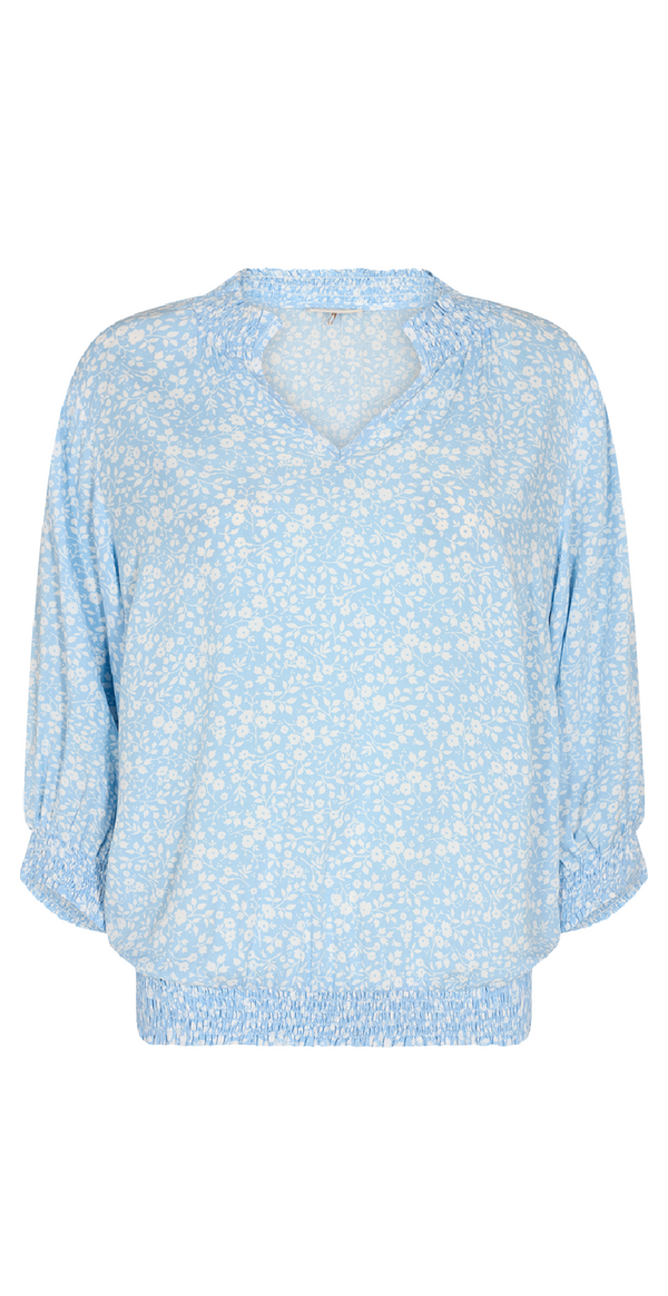 Adney bluse med blomsterprint chambray blue w. offwhite
