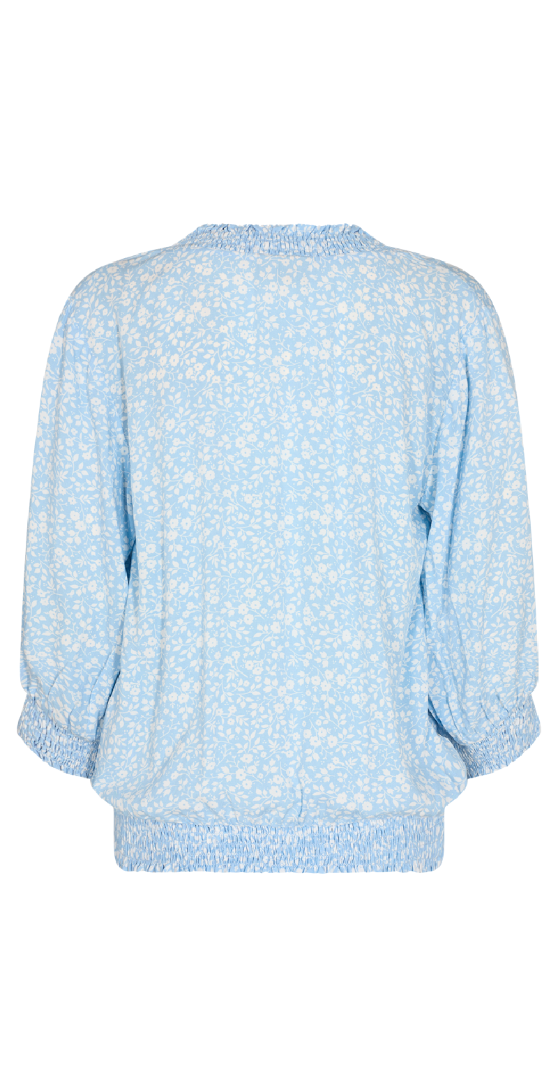 Adney bluse med blomsterprint chambray blue w. offwhite