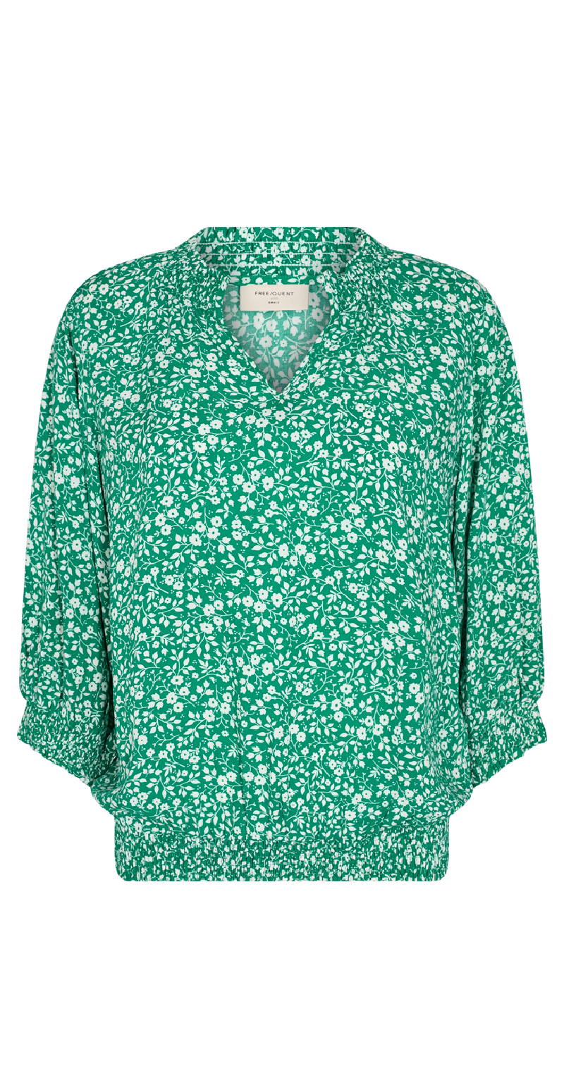 Adney bluse med blomsterprint pepper green w. offwhite