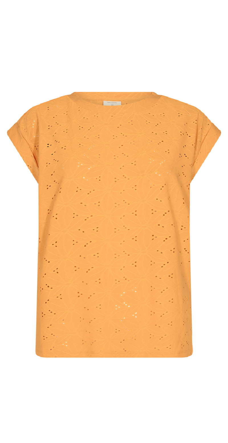 Kortærmet bluse med hulmønster flame orange