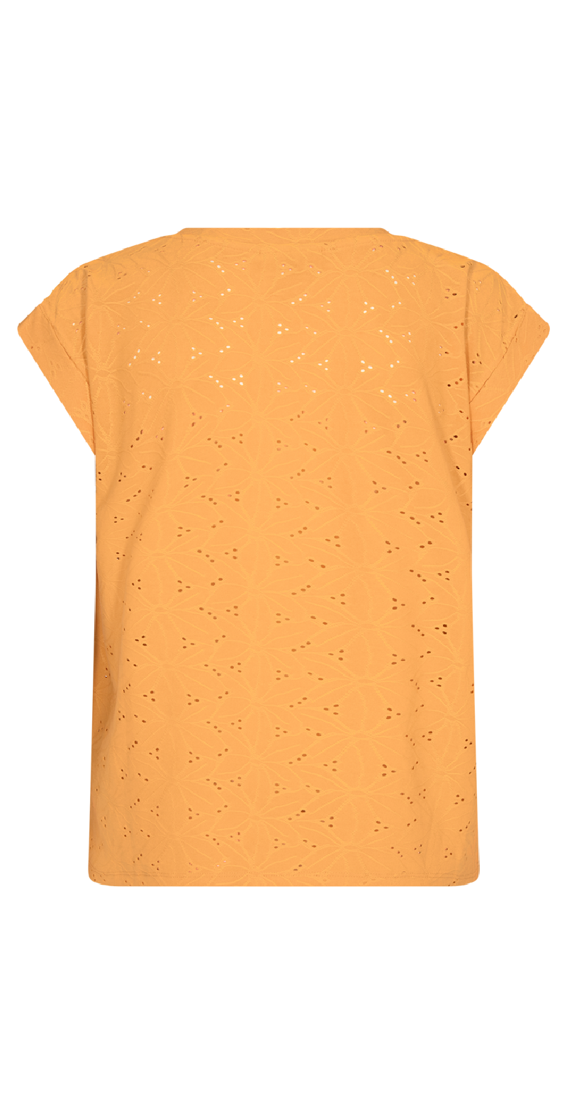 Kortærmet bluse med hulmønster flame orange