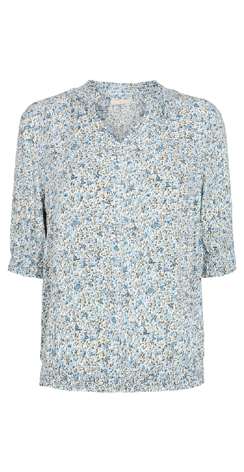 Bluse med blomsterprint chambray blue