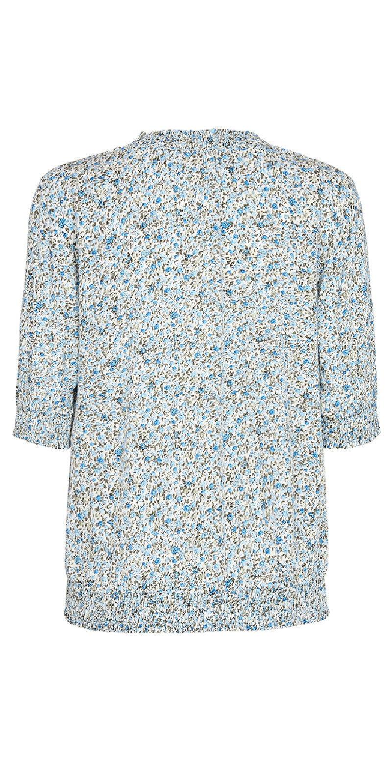 Bluse med blomsterprint chambray blue