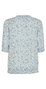 Bluse med blomsterprint chambray blue