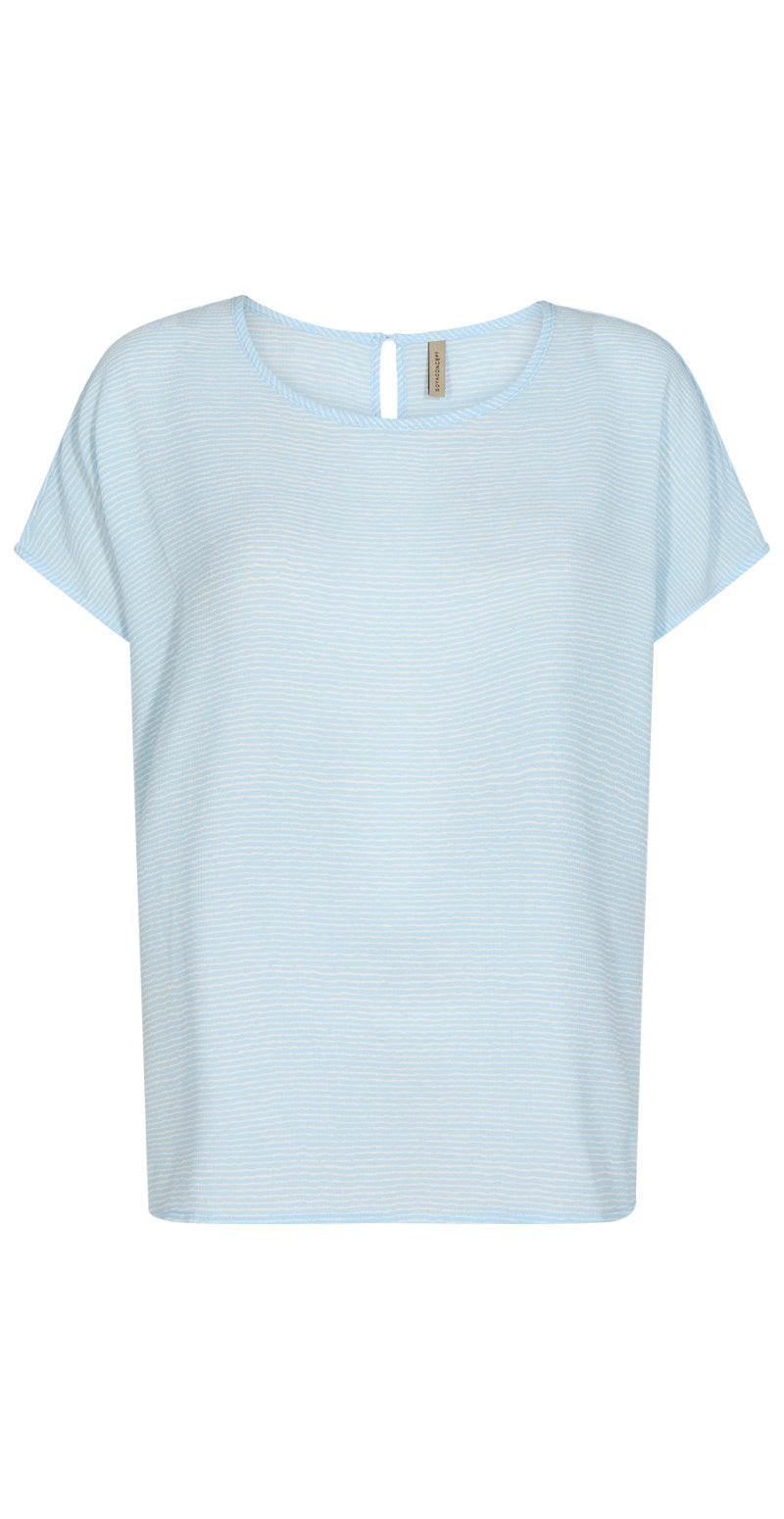 T-shirt med stribet struktur lysblå