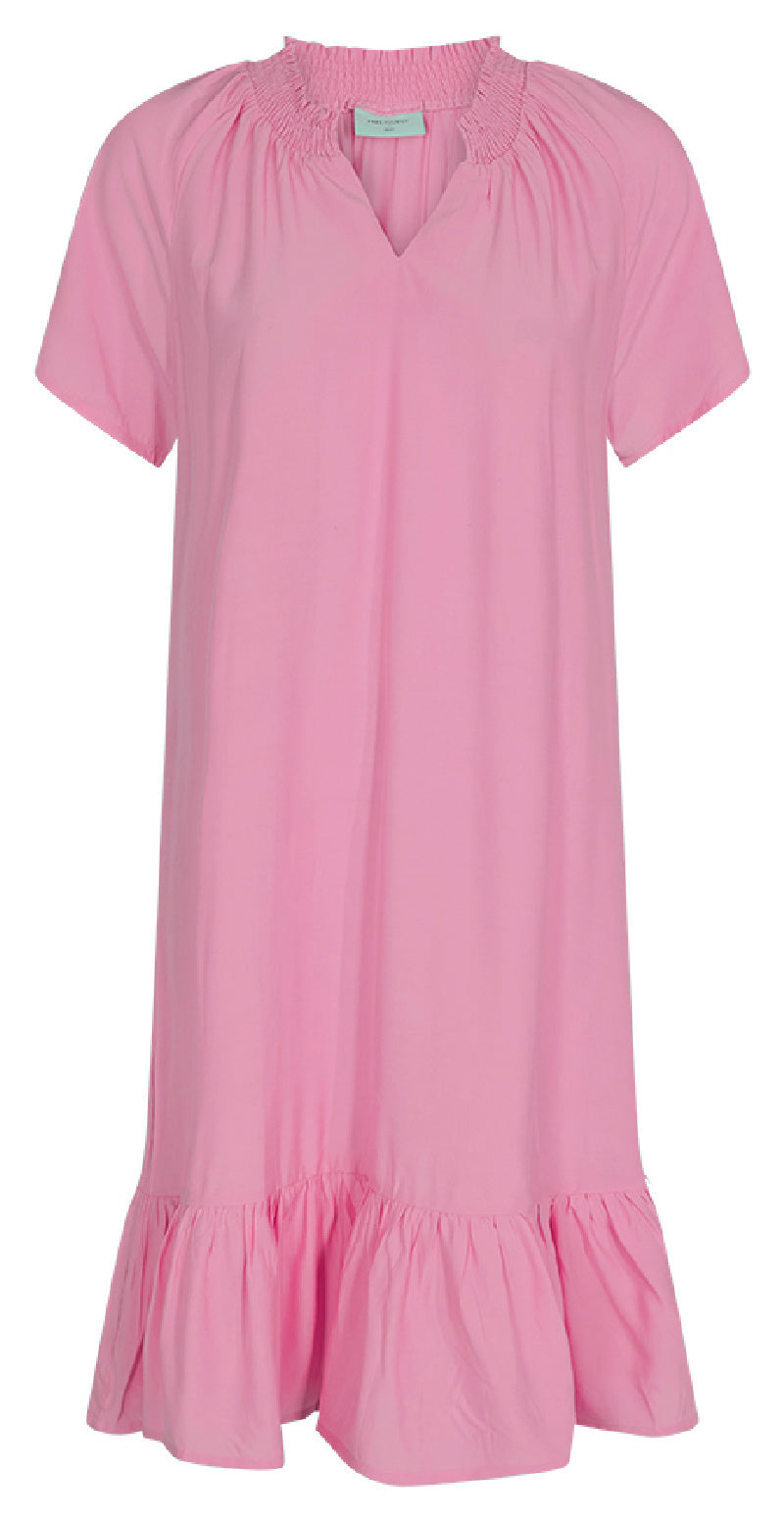 Kort kjole med peplum og kort ærme pink