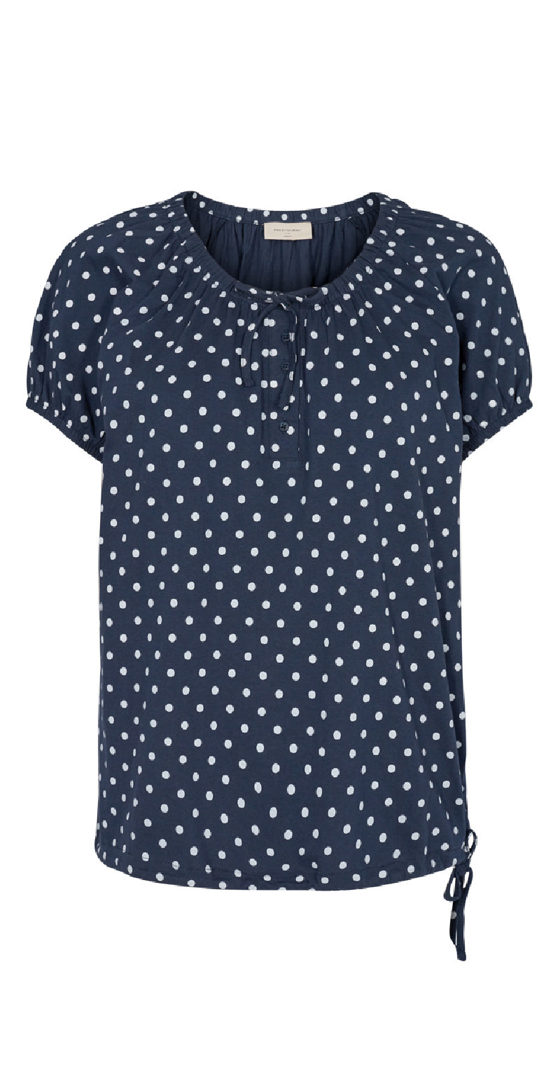 Kortærmet bluse med prikker navy