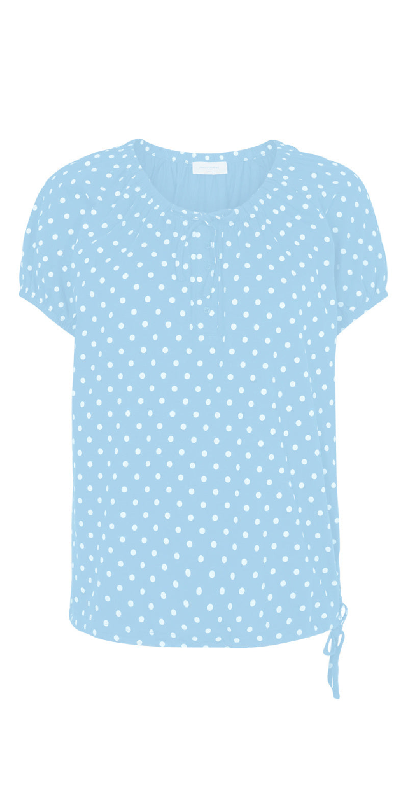 Kortærmet bluse med prikker chambray blue