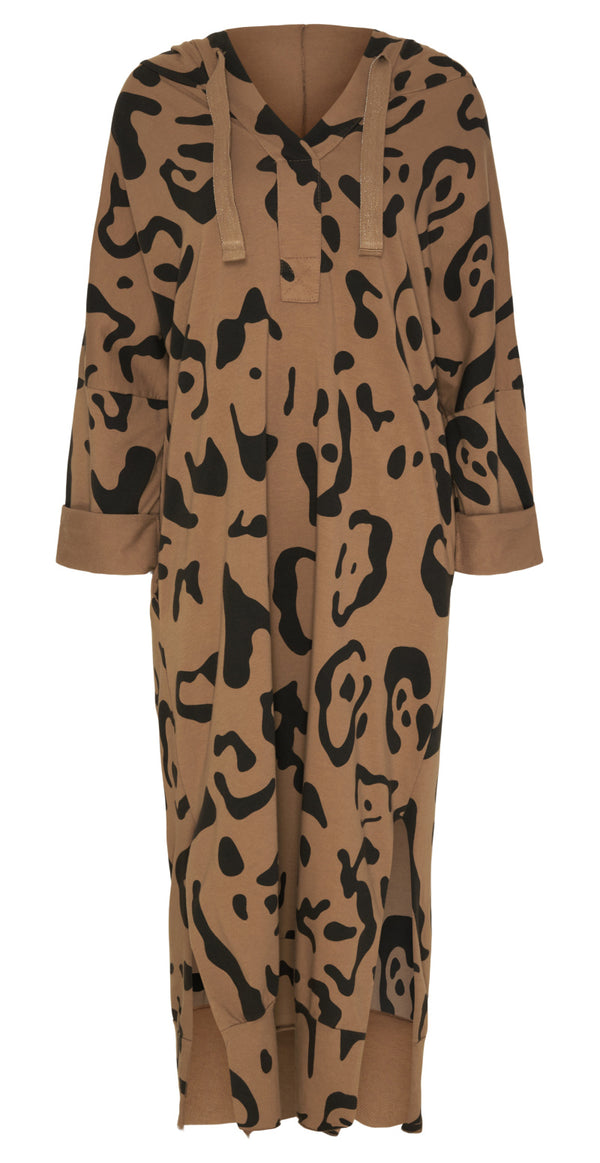 Lang kjole med camouflage print brun