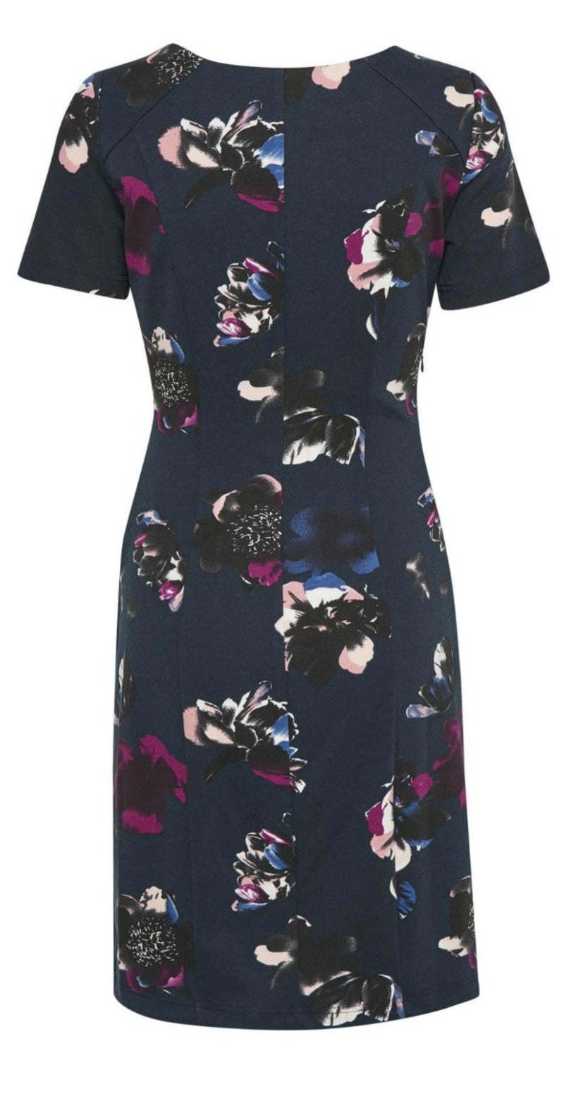 Navy kjole med blomster (4502659563601)