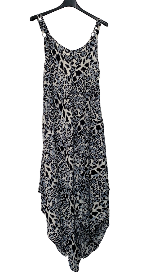 Kjole med leopard print grå Likelondon