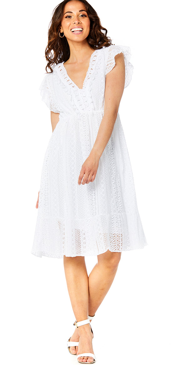 Maddie kjole med korte ærmer hvid LikeLondon
