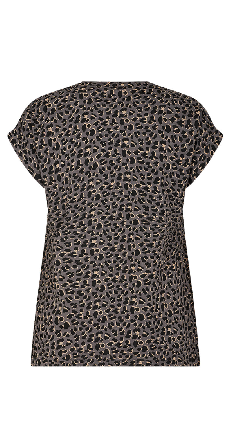 Kortærmet bluse med leopardprint sort mix