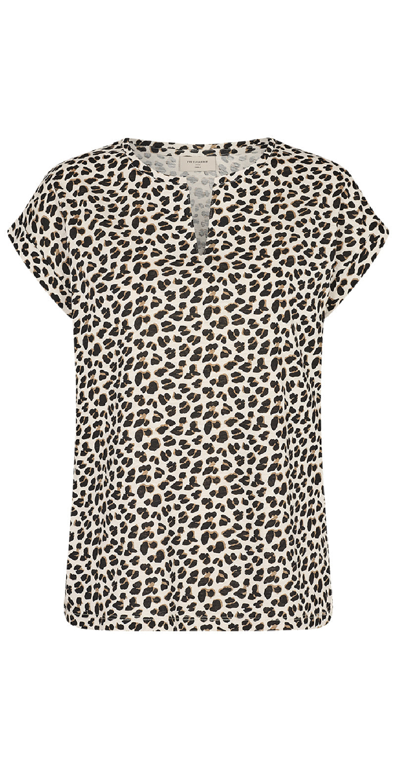 Kortærmet bluse med leopardprint moonbeam mix