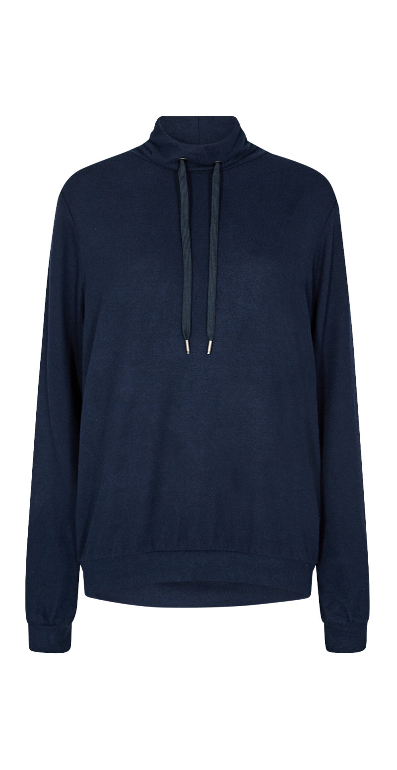 Tynd sweater med høj hals navy melange