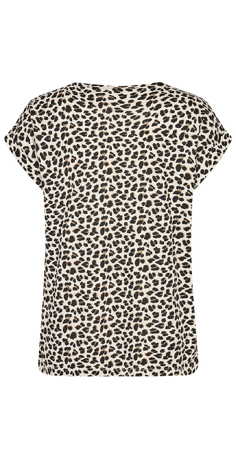 Kortærmet bluse med leopardprint moonbeam mix